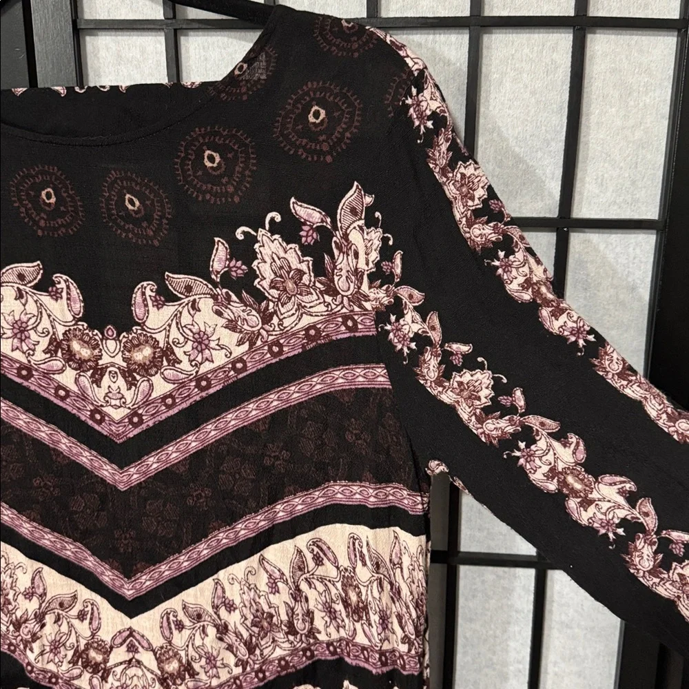 Free People M “Smooth Talker” Printed V-Back Tunic Top - Picture 5 of 8